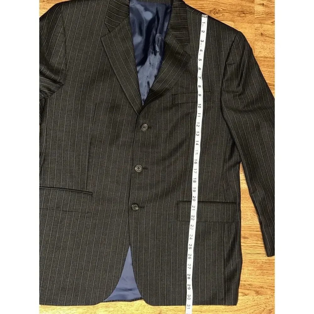 Ralph Lauren Charcoal Blue Pin Stripe Suit Jacket Men's 46 Virgin Wool 3 Button